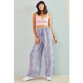 Bianco Lucci 10061050 Beli Kuşaklı Bol Paça Viskon Kadın Pantolon
