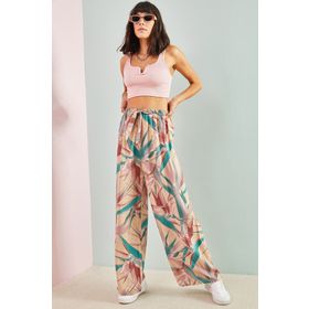 Bianco Lucci 10061050 Beli Kuşaklı Bol Paça Viskon Kadın Pantolon