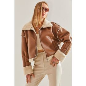 Bianco Lucci 40941022 Kürklü Yandan Cepli Deri Kadın Mont