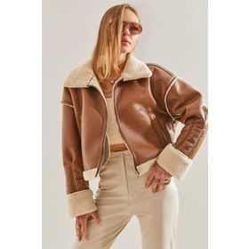 Bianco Lucci 40941022 Kürklü Yandan Cepli Deri Kadın Mont