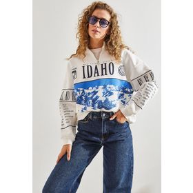 Bianco Lucci 40991034 Baskılı Üç İplik Oversize Kadın Sweatshirt