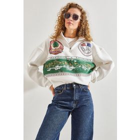 Bianco Lucci 40991034 Baskılı Üç İplik Oversize Kadın Sweatshirt