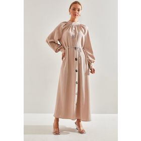 Bianco Lucci 60151012 Modest Kadın Önü Düğme Desenli Kuşaklı Tesettür Elbise