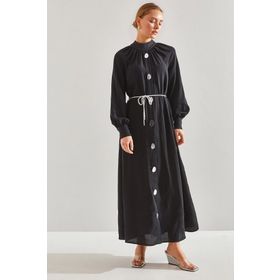 Bianco Lucci 60151012 Modest Kadın Önü Düğme Desenli Kuşaklı Tesettür Elbise