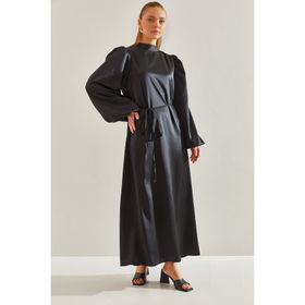 Bianco Lucci 60151023 Modest Kadın Kuşaklı Balon Kol Tesettür Elbise