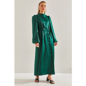 Bianco Lucci 60151023 Modest Kadın Kuşaklı Balon Kol Tesettür Elbise