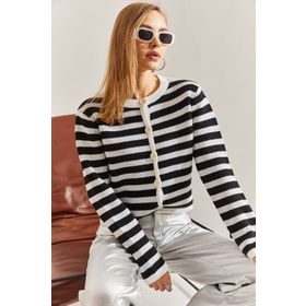 Bianco Lucci STK0010 Düğmeli Çizgili Kadın Hırka