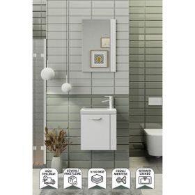 Biani Fix Minila 45 cm Seramik Lavabolu Aynalı MDF Mat Beyaz Banyo Dolabı