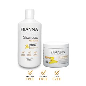 Bianna Tuzsuz 500 ml Sülfat ve Paraben İçermez Şampuan + 500 ml Keratin Saç Kremi