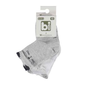 Bibaby 68136 Beyaz-Gri 0-6 Ay Kedili 2'li Bebek Çorabı