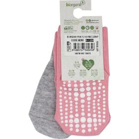 Bibaby 68393 Pembe Gri Biorganic Paw 2'li Kaymaz Çorap
