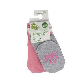 Bibaby 68393 Pembe Gri Biorganic Paw 2'li Kaymaz Çorap