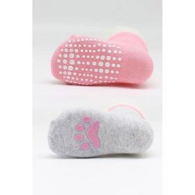 Bibaby 68393 Pembe Gri Biorganic Paw 2'li Kaymaz Çorap
