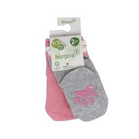 Bibaby 68393 Pembe Gri Biorganic Paw 2'li Kaymaz Çorap