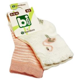 Bibaby Beyaz Kuğu Pembe 2'li Bambu Bebek Çorabı