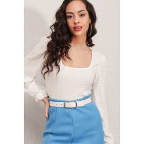 Bigdart 0442 Uzun Kollu Beyaz Kadın Bluz