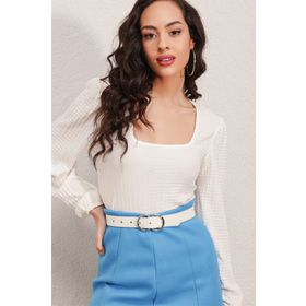 Bigdart 0442 Uzun Kollu Beyaz Kadın Bluz
