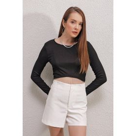 Bigdart 0444 Zincirli Siyah Kadın Crop Bluz