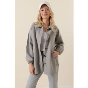Bigdart 0674 Gri Cepli Oversize Kadın Gömlek