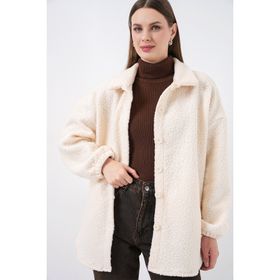 Bigdart 0675 Krem Yün Karışımlı Buklet Kadın Ceket