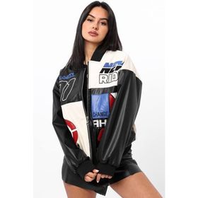 Bigdart 0698 Siyah Baskılı Suni Deri Bomber Kadın Ceket