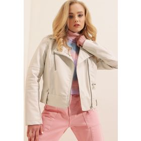 Bigdart 1025 Suni Deri Biker Kadın Ceket