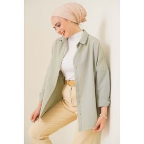 Bigdart 103901 Oversize Basic Açık Haki Kadın Tesettür Gömlek