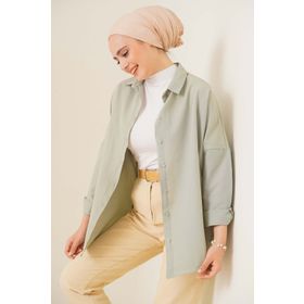 Bigdart 103901 Oversize Basic Açık Haki Kadın Tesettür Gömlek