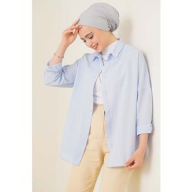 Bigdart 103901 Oversize Basic Açık Mavi Kadın Tesettür Gömlek