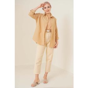 Bigdart 103901 Oversize Basic Bej Kadın Tesettür Gömlek