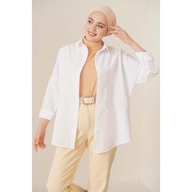Bigdart 103901 Oversize Basic Beyaz Kadın Tesettür Gömlek