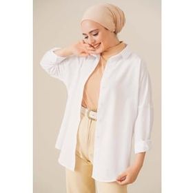 Bigdart 103901 Oversize Basic Beyaz Kadın Tesettür Gömlek
