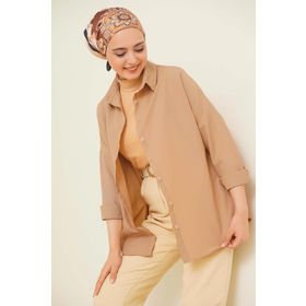 Bigdart 103901 Oversize Basic Camel Kadın Tesettür Gömlek
