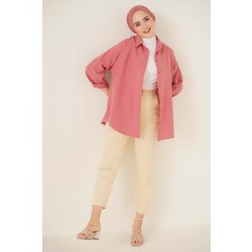 Bigdart 103901 Oversize Basic Gül Kurusu Kadın Tesettür Gömlek