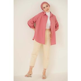 Bigdart 103901 Oversize Basic Gül Kurusu Kadın Tesettür Gömlek