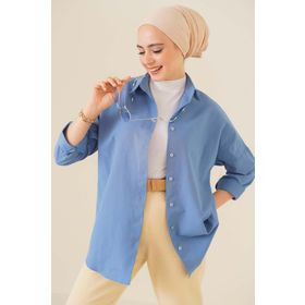 Bigdart 103901 Oversize Basic İndigo Kadın Tesettür Gömlek
