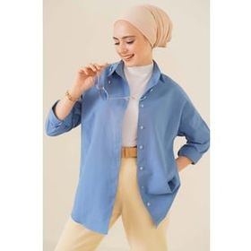 Bigdart 103901 Oversize Basic İndigo Kadın Tesettür Gömlek
