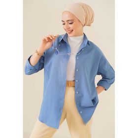 Bigdart 103901 Oversize Basic İndigo Kadın Tesettür Gömlek