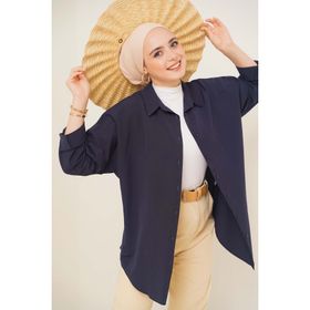 Bigdart 103901 Oversize Basic Lacivert Kadın Tesettür Gömlek