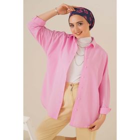 Bigdart 103901 Oversize Basic Pembe Kadın Tesettür Gömlek