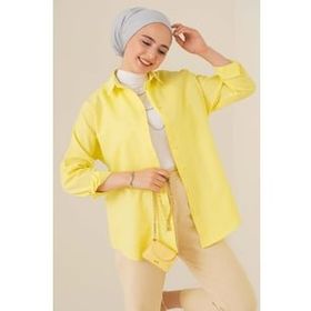 Bigdart 103901 Oversize Basic Sarı Kadın Tesettür Gömlek