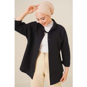 Bigdart 103901 Oversize Basic Siyah Kadın Tesettür Gömlek