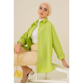 Bigdart 103901 Oversize Basic Yeşil Kadın Tesettür Gömlek