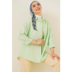 Bigdart 103901 Oversize Basic Yeşil Kadın Tesettür Gömlek