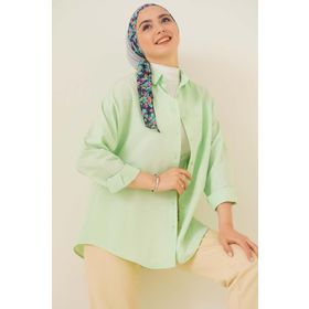 Bigdart 103901 Oversize Basic Yeşil Kadın Tesettür Gömlek