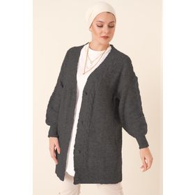 Bigdart 15768 Antrasit Tesettür Triko Kadın Hırka