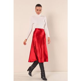 Bigdart 15806 Bordo Kadın Saten Etek