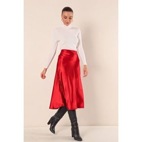 Bigdart 15806 Bordo Kadın Saten Etek