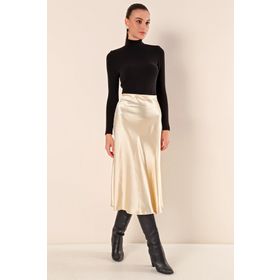 Bigdart 15806 Saten Krem Kadın Etek
