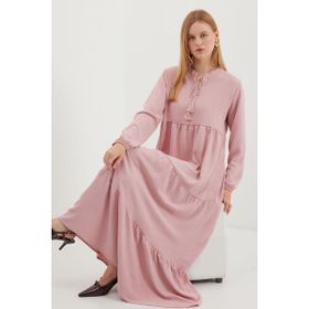Bigdart 1627 A. Pembe Yaka Bağcıklı Kadın Tesettür Elbise